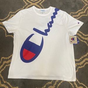Champion T-Shirt Men’s L Short Sleeve Athletics Big Logo Front Back White NEW!!!